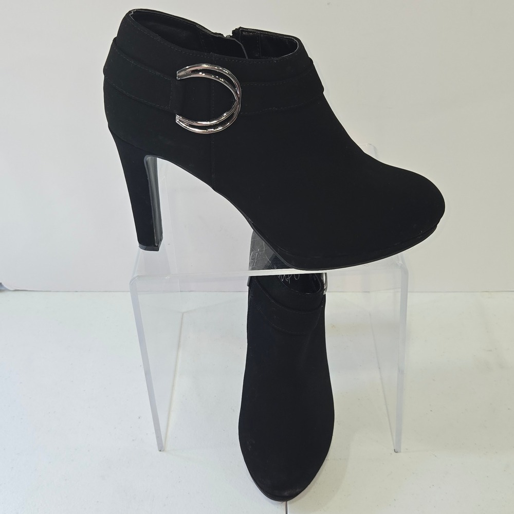 Impo Prisma Black Faux Suede Buckle Ankle Boots Stiletto Heel Womens Size 10M